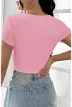 Kadın Pembe Yarım Kol Düz Yaka Crop Top Bluz – Şık, Rahat Ve Kolay Kombinlenebilir