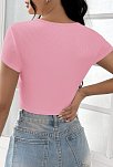 Kadın Pembe Yarım Kol Düz Yaka Crop Top Bluz – Şık, Rahat Ve Kolay Kombinlenebilir