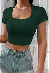 Kadın Yeşil Yarım Kol Düz Yaka Crop Top Bluz – Şık, Rahat Ve Kolay Kombinlenebilir