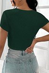 Kadın Yeşil Yarım Kol Düz Yaka Crop Top Bluz – Şık, Rahat Ve Kolay Kombinlenebilir