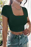 Kadın Yeşil Yarım Kol Düz Yaka Crop Top Bluz – Şık, Rahat Ve Kolay Kombinlenebilir