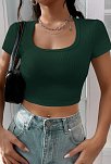 Kadın Yeşil Yarım Kol Düz Yaka Crop Top Bluz – Şık, Rahat Ve Kolay Kombinlenebilir