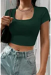 Kadın Yeşil Yarım Kol Düz Yaka Crop Top Bluz – Şık, Rahat Ve Kolay Kombinlenebilir
