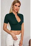 Kadın Yeşil Yarım Fermuarlı Ve Kısa Kollu Crop Top Bluz – Şık, Rahat Ve Kolay Kombinlenebilir