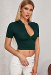 Kadın Yeşil Yarım Fermuarlı Ve Kısa Kollu Crop Top Bluz – Şık, Rahat Ve Kolay Kombinlenebilir