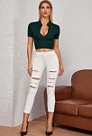 Kadın Yeşil Yarım Fermuarlı Ve Kısa Kollu Crop Top Bluz – Şık, Rahat Ve Kolay Kombinlenebilir
