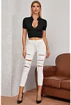 Kadın Siyah Yarım Fermuarlı Ve Kısa Kollu Crop Top Bluz