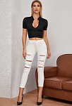 Kadın Siyah Yarım Fermuarlı Ve Kısa Kollu Crop Top Bluz
