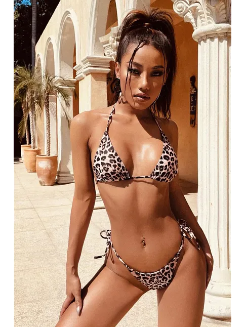 Kadın Leopar Desenli Yandan Bağlamalı Bikini Mayo Takımı – Modern, Konforlu Ve Günlük Kombinlere Uygun