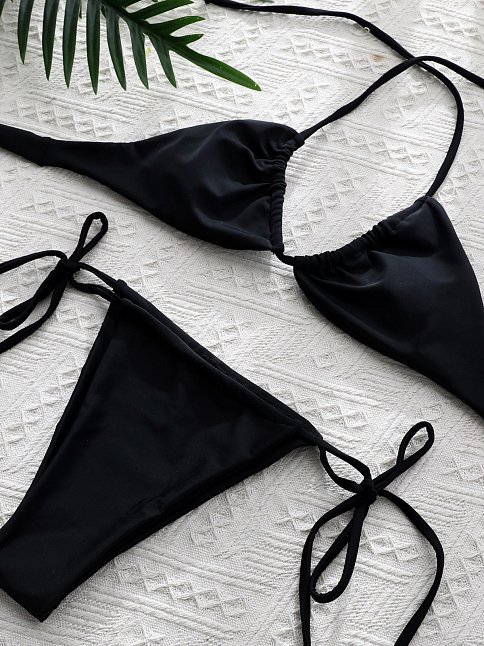 Kadın Siyah Yandan Bağlamalı Tangalı Üçgen Bikini Mayo Takımı – Modern, Konforlu Ve Günlük Kombinlere Uygun