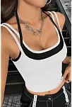 Kadın Siyah Beyaz Çift Renk Çapraz Askılı Crop Top Bluz