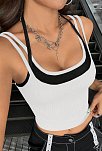 Kadın Siyah Beyaz Çift Renk Çapraz Askılı Crop Top Bluz