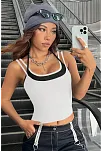 Kadın Siyah Beyaz Çift Renk Çapraz Askılı Crop Top Bluz