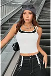 Kadın Siyah Beyaz Çift Renk Çapraz Askılı Crop Top Bluz