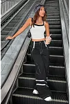 Kadın Siyah Beyaz Çift Renk Çapraz Askılı Crop Top Bluz