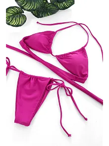 Kadın Fuşya Yandan Bağlamalı Tangalı Üçgen Bikini Mayo Takımı – Modern, Konforlu Ve Günlük Kombinlere Uygun
