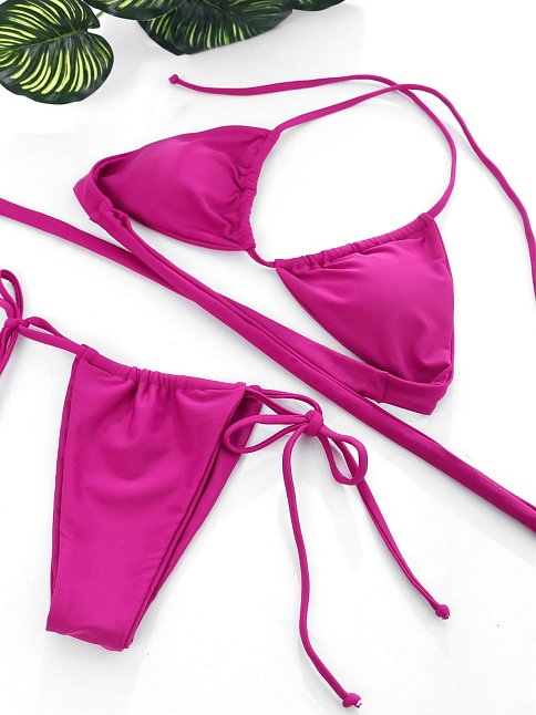 Kadın Fuşya Yandan Bağlamalı Tangalı Üçgen Bikini Mayo Takımı – Modern, Konforlu Ve Günlük Kombinlere Uygun