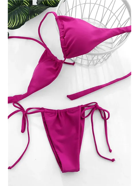 Kadın Fuşya Yandan Bağlamalı Tangalı Üçgen Bikini Mayo Takımı – Modern, Konforlu Ve Günlük Kombinlere Uygun