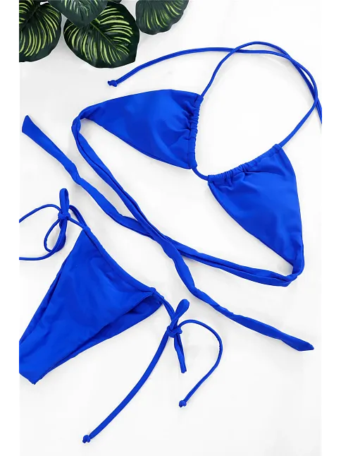Kadın Mavi Yandan Bağlamalı Tangalı Üçgen Bikini Mayo Takımı – Modern, Konforlu Ve Günlük Kombinlere Uygun