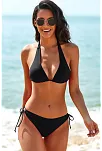 Kadın Siyah Belden, Boyundan Bağlamalı Ve Ayarlanabilir Külotlu Üçgen Bikini Mayo Takımı – Modern, Konforlu Ve Günlük Kombinlere Uygun