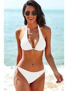 Kadın Beyaz Belden, Boyundan Bağlamalı Ve Ayarlanabilir Külotlu Üçgen Bikini Mayo Takımı – Modern, Konforlu Ve Günlük Kombinlere Uygun