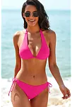 Kadın Fuşya Belden, Boyundan Bağlamalı Ve Ayarlanabilir Külotlu Üçgen Bikini Mayo Takımı