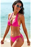 Kadın Fuşya Belden, Boyundan Bağlamalı Ve Ayarlanabilir Külotlu Üçgen Bikini Mayo Takımı