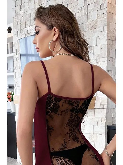 Kadın Bordo Sırt Kısmı Komple Dantelli Mini Gecelik – Modern Ve Şık Tasarım
