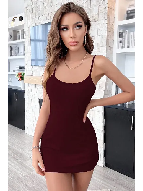 Kadın Bordo Sırt Kısmı Komple Dantelli Mini Gecelik – Modern Ve Şık Tasarım