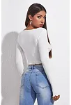 Kadın Beyaz Uzun Kollu Büzdürme Bağcık Detaylı Crop Top Bluz – Şık, Rahat Ve Kolay Kombinlenebilir