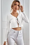 Kadın Beyaz Uzun Kollu Önden Bağlama Detaylı Crop Top Bluz – Şık, Rahat Ve Kolay Kombinlenebilir