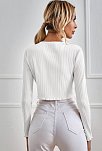 Kadın Beyaz Uzun Kollu Önden Bağlama Detaylı Crop Top Bluz – Şık, Rahat Ve Kolay Kombinlenebilir