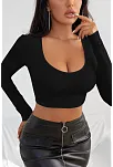 Kadın Siyah Uzun Kol Kare Yaka Crop Top Bluz – Şık, Rahat Ve Kolay Kombinlenebilir