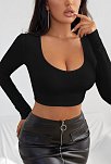 Kadın Siyah Uzun Kol Kare Yaka Crop Top Bluz – Şık, Rahat Ve Kolay Kombinlenebilir