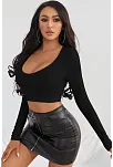 Kadın Siyah Uzun Kol Kare Yaka Crop Top Bluz – Şık, Rahat Ve Kolay Kombinlenebilir