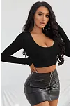 Kadın Siyah Uzun Kol Kare Yaka Crop Top Bluz – Şık, Rahat Ve Kolay Kombinlenebilir