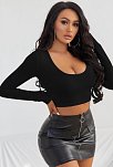 Kadın Siyah Uzun Kol Kare Yaka Crop Top Bluz – Şık, Rahat Ve Kolay Kombinlenebilir