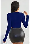 Kadın Mavi Uzun Kol Kare Yaka Crop Top Bluz – Şık, Rahat Ve Kolay Kombinlenebilir