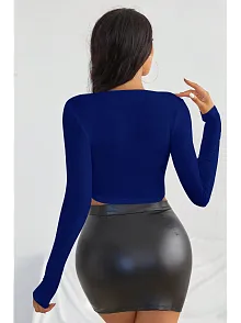 Kadın Mavi Uzun Kol Kare Yaka Crop Top Bluz – Şık, Rahat Ve Kolay Kombinlenebilir