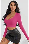 Kadın Fuşya Uzun Kol Kare Yaka Crop Top Bluz – Şık, Rahat Ve Kolay Kombinlenebilir