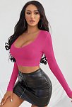 Kadın Fuşya Uzun Kol Kare Yaka Crop Top Bluz – Şık, Rahat Ve Kolay Kombinlenebilir