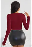 Kadın Bordo Uzun Kol Kare Yaka Crop Top Bluz