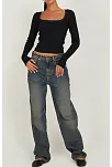 Kadın Siyah Kare Yaka Dantelli Uzun Kollu Crop Top Bluz – Şık, Rahat Ve Kolay Kombinlenebilir