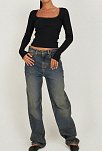 Kadın Siyah Kare Yaka Dantelli Uzun Kollu Crop Top Bluz – Şık, Rahat Ve Kolay Kombinlenebilir