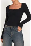 Kadın Siyah Kare Yaka Dantelli Uzun Kollu Crop Top Bluz – Şık, Rahat Ve Kolay Kombinlenebilir