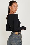 Kadın Siyah Kare Yaka Dantelli Uzun Kollu Crop Top Bluz – Şık, Rahat Ve Kolay Kombinlenebilir