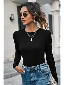 Kadın Siyah Uzun Kollu Fit Basic Crop Top Bluz