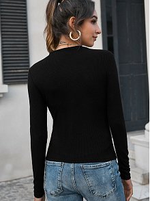 Kadın Siyah Uzun Kollu Fit Basic Crop Top Bluz