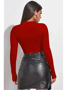 Kadın Kırmızı Göğüs Dekolteli Uzun Kollu Cut Out Crop Top Bluz – Şık, Rahat Ve Kolay Kombinlenebilir