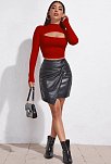 Kadın Kırmızı Göğüs Dekolteli Uzun Kollu Cut Out Crop Top Bluz – Şık, Rahat Ve Kolay Kombinlenebilir